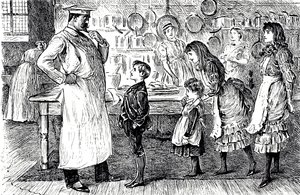 Un dibujo que muestra a un chef tomando órdenes de los niños de la casa
