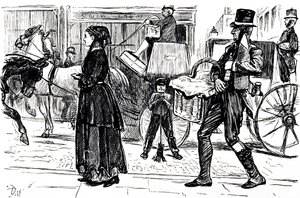 Caricatura que representa los primeros días de las tiendas cooperativas de George du Maurier