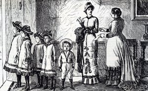 Caricatura que representa a una madre con su prole de George du Maurier