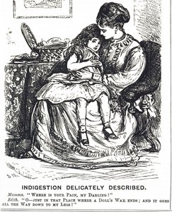 Caricatura que representa a una niña sufriendo de indigestión de George du Maurier