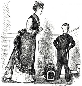 Caricatura de un niño insolente desobedeciendo a su madre de George du Maurier
