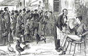 Caricatura que representa los primeros días del tour guiado de Thomas Cook de George du Maurier
