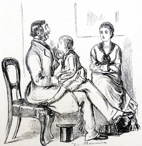 Niño fascinado por el caucho utilizado para fijar dientes postizos de George du Maurier