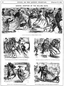 Adopción general del patín de ruedas. Caricaturas de George du Maurier de Punch