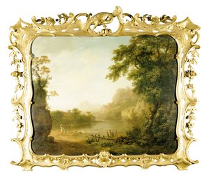 Un paisaje fluvial italianizado con figuras en primer plano y un pueblo al fondo, 1755 de George the Elder Barret