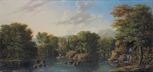 Paisaje fluvial boscoso de George the Elder Barret