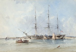 La fragata Blackwall Seringapatam anclada frente al Fuerte Tilbury de George the Elder Chambers