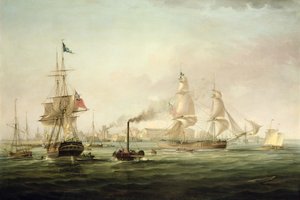 Vista del puerto de Hull con el Spartan (óleo sobre lienzo) de George the Elder Chambers