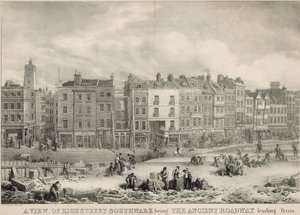 Vista de High Street, Southwark, Londres, siendo la antigua carretera