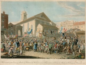Representación de la elección de miembros del Parlamento para Westminster, 1818 de George the Elder Scharf