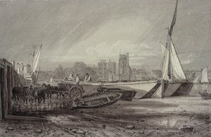 Palacio de Lambeth y iglesia desde Millbank de George the Younger Barret