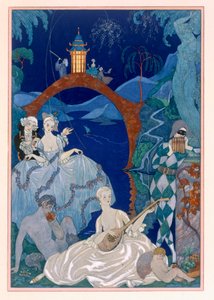 Baile bajo la luna azul, ilustración para "Fetes Galantes" de Paul Verlaine (1844-96) publicada en 1928 (impresión en pochoir)