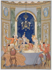 Ilustración de "Les Liaisons Dangereuses" de Pierre Choderlos de Laclos (1741-1803) publicada en la década de 1920 (impresión en pochoir)