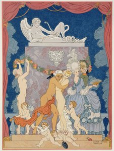 Escena de "Les Liaisons Dangereuses" de Pierre Chodlerlos de Laclos (1741-1803) publicada en los años 20 (impresión en pochoir) de Georges (after) Barbier