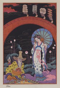 El Romance del Perfume: China (litografía en color) de Georges (after) Barbier