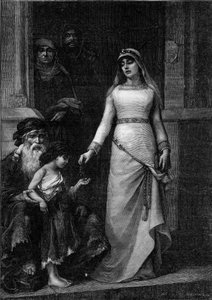 Blanca de Castilla, Reina de Francia (1188 - 1252), apodada el Amor de los Pobres (1879). Grabado después de la pintura de Georges Moreau de Tours (1848-1901) en “The Illustrous World” n°1267 del 9 de julio.