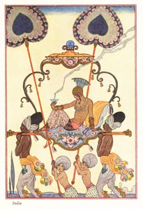 Una mujer noble quema incienso en un palanquín, antigua India 1928 (impresión) de Georges Barbier