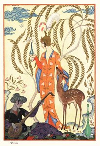 Una mujer sostiene un frasco de perfume, antigua Persia de Georges Barbier