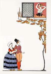 Admiración desde lejos (pochoir print) de Georges Barbier