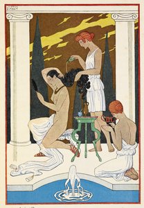 La antigua Roma. Un personaje al que le lavan el pelo los sirvientes. de Georges Barbier