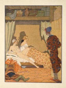 Escena de dormitorio, ilustración de "Les Liaisons Dangereuses" de Pierre Choderlos de Laclos (1741-1803) pub. 1934 (impresión en pochoir) de Georges Barbier