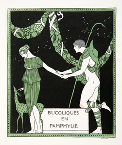 Bucoloques en Pamphylie, ilustración de Les Chansons de Bilitis, de Pierre Louys, pub. 1922 (impresión en plantilla) de Georges Barbier