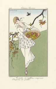 Vestido de día de Costumes Parisiens, pub. 1914 (impresión de pochoir) de Georges Barbier