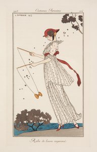 Vestido de lino estampado, ilustración de "Journal des Dames et des Modes". de Georges Barbier