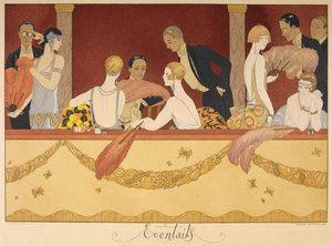 Eventails. Gente disfrutando de una velada en el teatro. de Georges Barbier