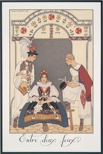 Falbalas et Fanfreluches, Almanaque para 1923, Entre deux feux, de George Barbier, impresión de Georges Barbier