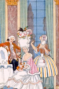 Francia en el siglo XVIII, de "El arte del perfume", pub. 1912 (impresión de pochoir) de Georges Barbier