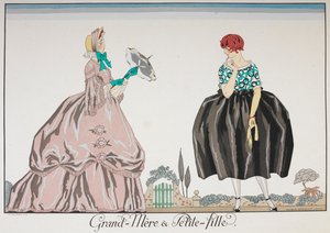 Grand-Mere & Petite fille. Una mujer mayor y una joven. de Georges Barbier