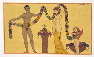 Ilustración de Les Chansons de Bilitis, de Pierre Louys, pub. 1922 (impresión en pochoir) de Georges Barbier