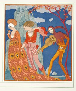 Amor, deseo y muerte, de Personages de Comedie, pub. 1922 (impresión en plantilla) de Georges Barbier