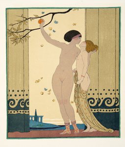 Les Conseils, ilustración de Les Chansons de Bilitis, de Pierre Louys, pub. 1922 (impresión en plantilla) de Georges Barbier