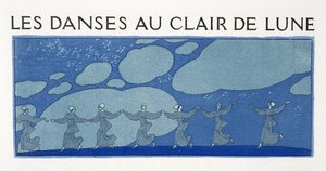 Les Danses au Clair de Lune, ilustración de Les Chansons de Bilitis, de Pierre Louys, pub. 1922 (impresión en plantilla) de Georges Barbier
