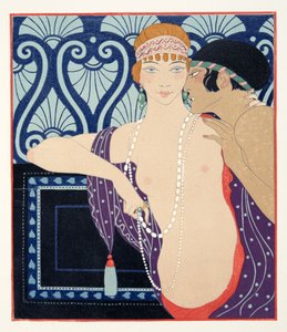 Les Trois Beautes de Mnasidika, ilustración de Les Chansons de Bilitis, de Pierre Louys, pub. 1922 (impresión en plantilla) de Georges Barbier