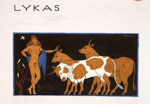 Lykas, ilustración de Les Chansons de Bilitis, de Pierre Louys, pub. 1922 (impresión en plantilla) de Georges Barbier
