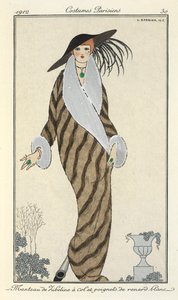 "Abrigo de libelina con cuello y puños de zorro blanco". de Georges Barbier