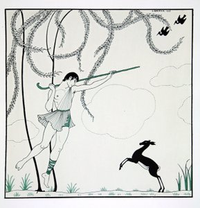 Narcisse, de la serie "Diseños sobre las danzas de Vaslav Nijinsky" (1889-1950). Georges Barbier (1882-1932), grabado Pochoir de Georges Barbier