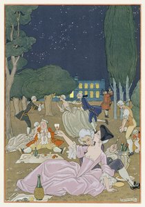 En el césped, ilustración para "Fetes Galantes" de Paul Verlaine (1844-96) 1923 (impresión en pochoir) de Georges Barbier