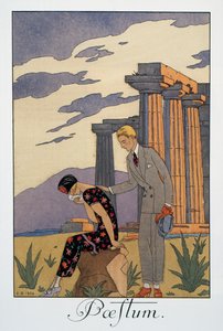 Paestum, litografía de George Barbier (1882-1932), de Falbalas et Fanfreluches, Almanach des Modes Presentes, Passees et Futures de Georges Barbier