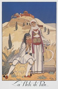 Flauta de pan con trajes tradicionales griegos de Georges Barbier
