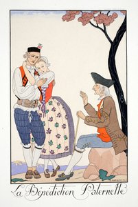 Bendición paterna, de "Falbalas & Fanfreluches, Almanach des Modes Présentes, Passes et Futures". de Georges Barbier
