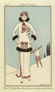 Pour St.Moritz, Plato de "Costumes Parisiens" de Georges Barbier