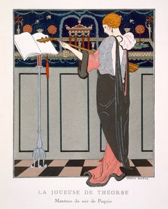 Theorbo Player, diseño para un abrigo de noche de Paquin de Georges Barbier