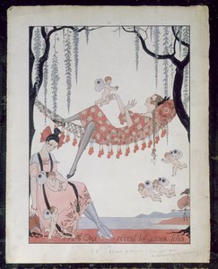 ¿Con qué sueñan las jóvenes? 1918 (pluma, tinta y acuarela sobre papel) de Georges Barbier