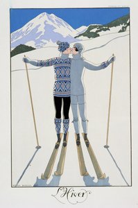 Invierno: Amantes en la nieve, placa de moda de "La Francia del siglo XX". de Georges Barbier
