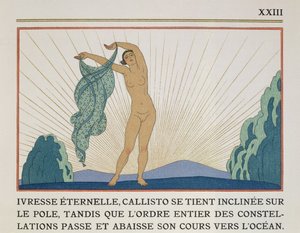 Mujer bailando, ilustración de "Les Mythes" de Paul Valery (1871-1945) publicada en 1923 (impresión en pochoir) de Georges Barbier