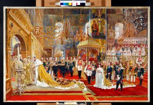 Coronación del zar Alejandro III de Rusia (1845-1894) y la emperatriz María Feodorovna (Dagmar de Dinamarca) (1847-1928) - Obra de arte de Georges Becker (1845-1909) de Georges Becker